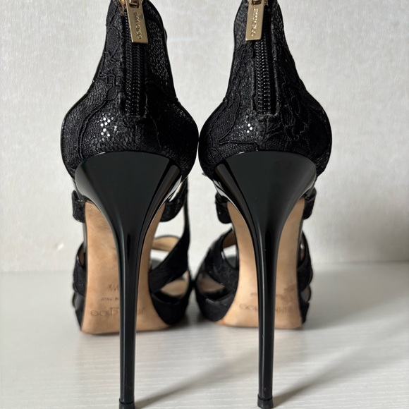 Jimmy Choo Black Strappy Lace Heels - Picture 7 of 11